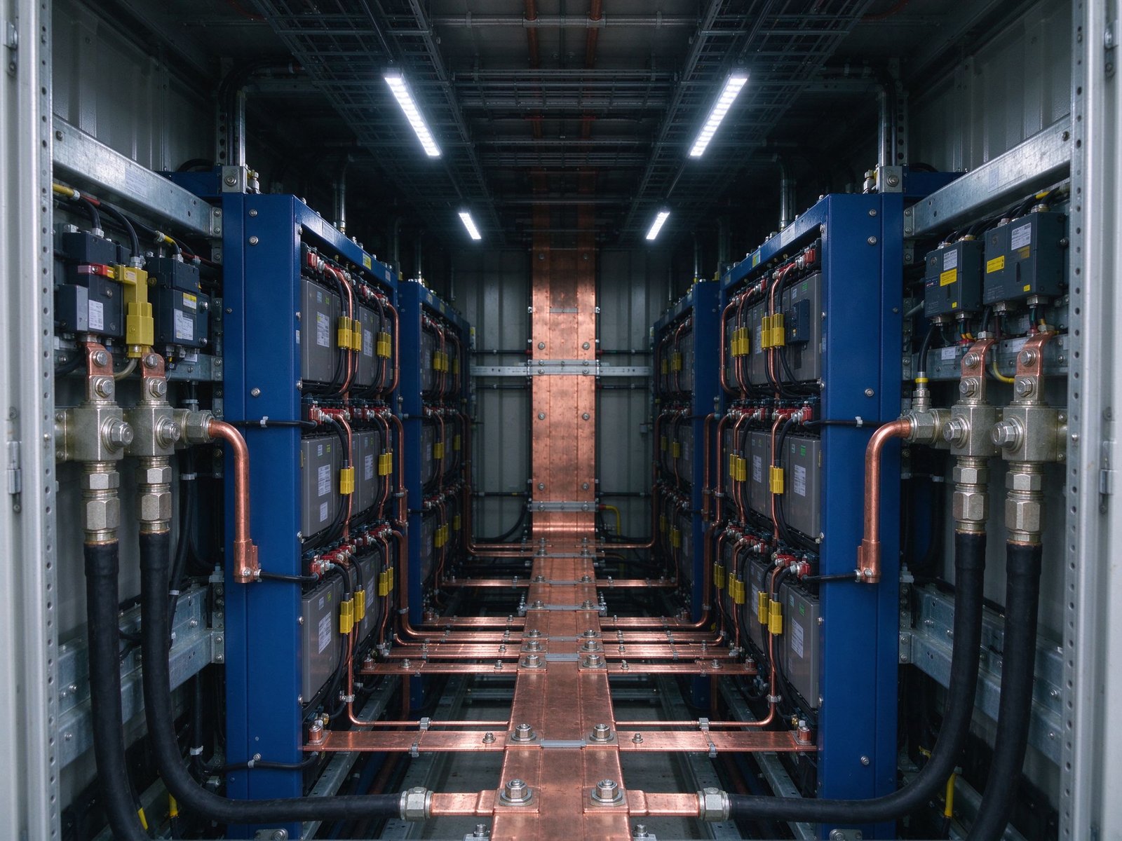 Utility-scale battery energy storage station with PCS and DC-link busbars