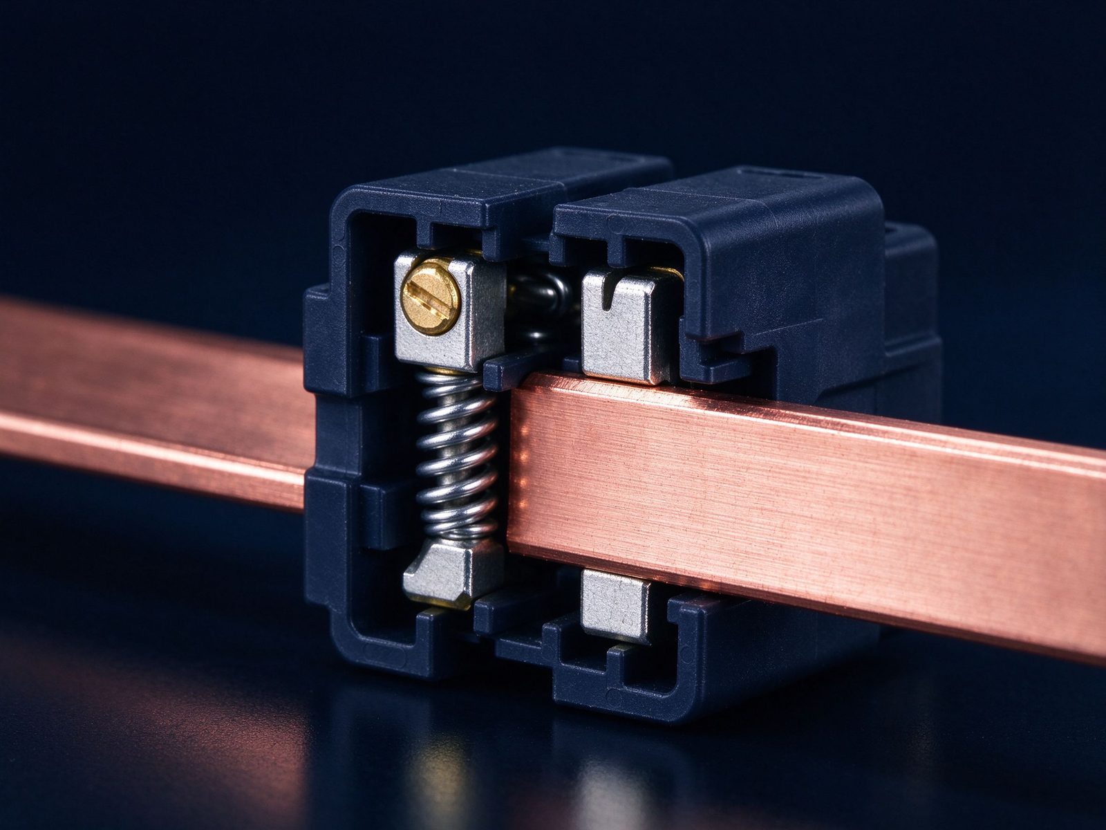 Open-side busbar clip connector with gold-plated multi-finger contacts