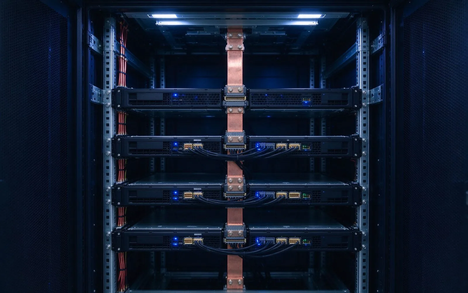 Rack-mounted laminated busbar distribution replacing a bulky cable harness in a data-center power shelf
