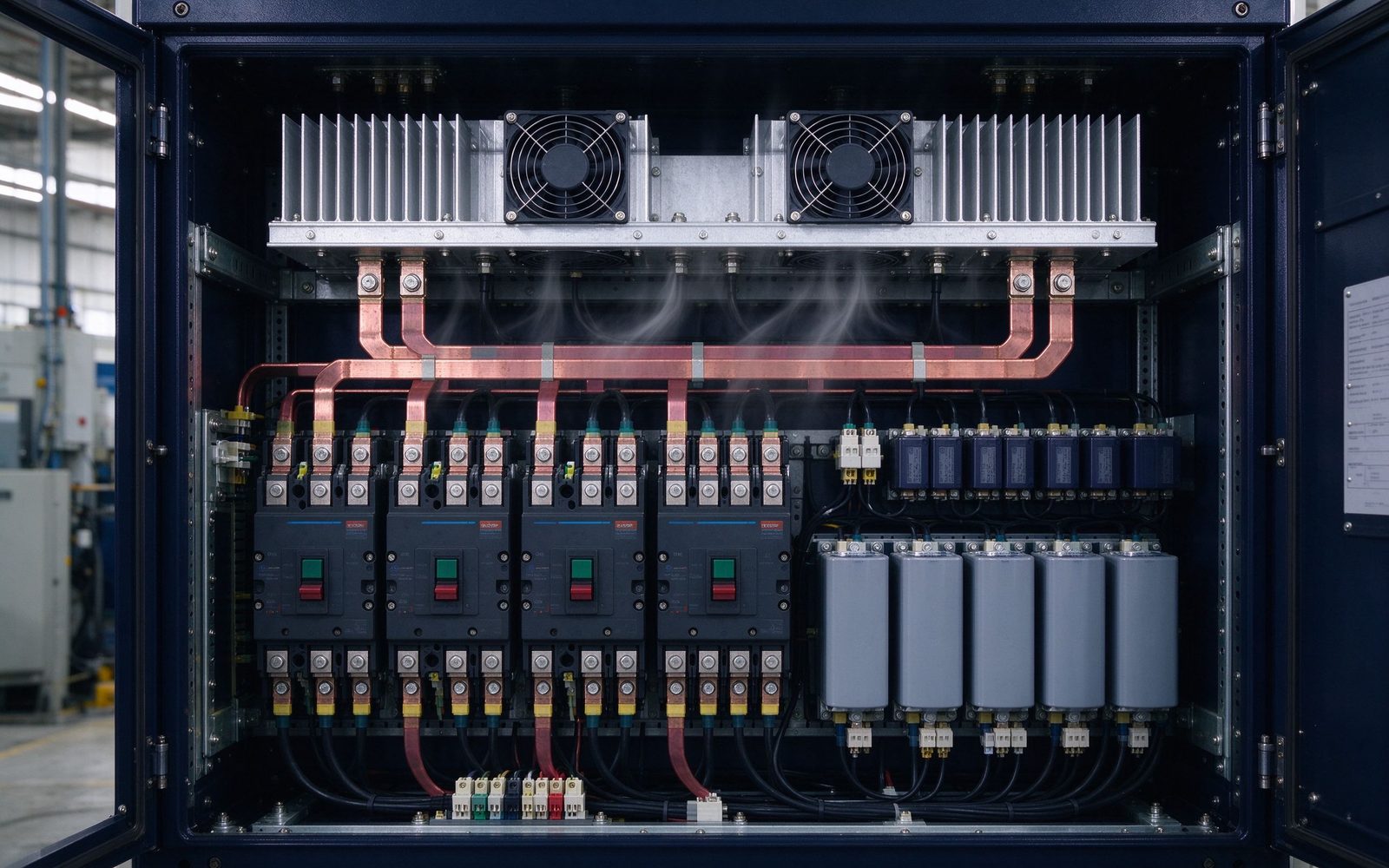 Forced-air cooled power cabinet with busbar DC link